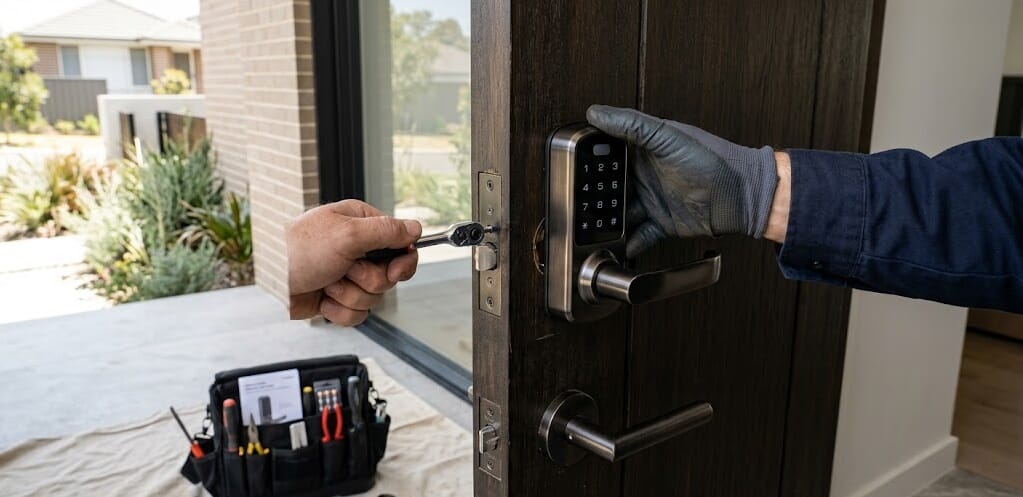 Professional Locksmith Installing Modern Lock